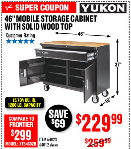  46 in. Mobile Storage Cabinet with Wood Top