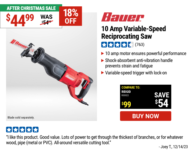 Bauer 10 amp discount variable speed reciprocating saw