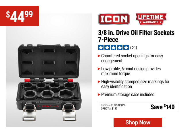 CON 3/8 in. Drive Oil Filter Sockets, 7-Piece