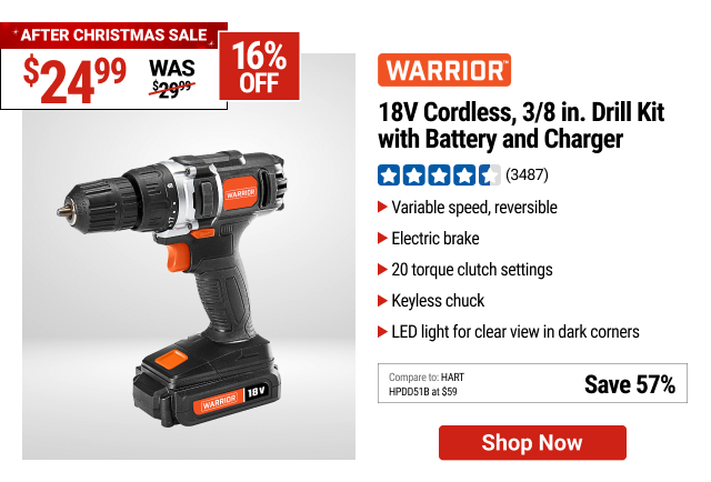 WARRIOR 18V Cordless 3/8 in. Drill Kit with Battery and Charger