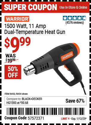 WARRIOR 1500 Watt 11 Amp Dual Temperature Heat Gun