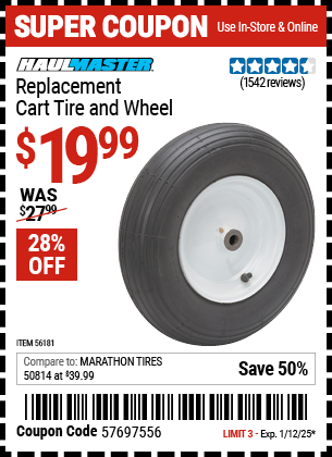 HAUL-MASTER Replacement Cart Tire and Wheel