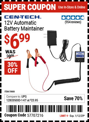 CEN-TECH 12V Automatic Battery Maintainer