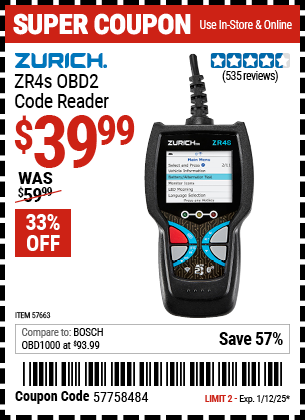 ZURICH ZR4s OBD2 Code Reader