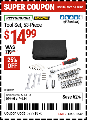 PITTSBURGH Tool Set, 53 Piece