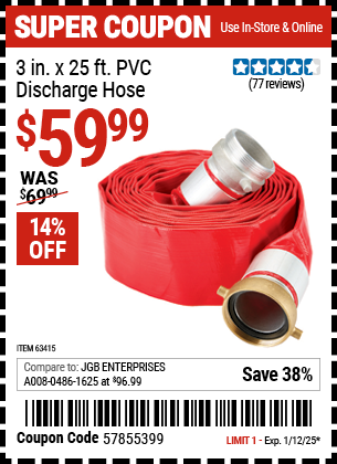 HFT 3 in. x 25 ft. PVC Discharge Hose