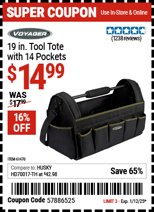 VOYAGER 19 in. Tool Tote with 14 Pockets