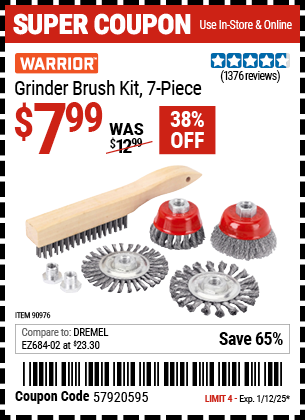 WARRIOR Grinder Brush Kit, 7 Piece