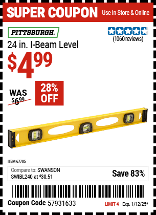 PITTSBURGH 24 in. I-Beam Level