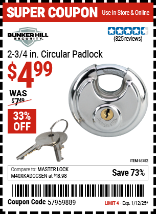 BUNKER HILL SECURITY 2-3/4 in. Circular Padlock