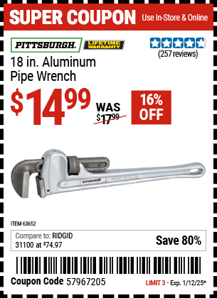 PITTSBURGH 18 in. Aluminum Pipe Wrench