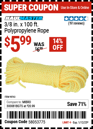 HAUL-MASTER 3/8 in. x 100 ft. Polypropylene Rope