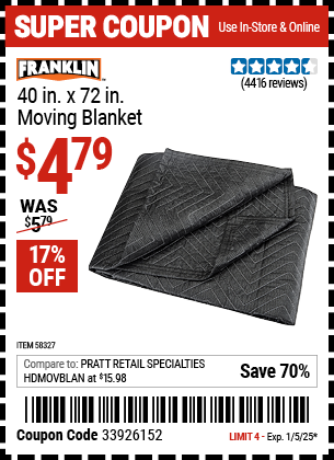 FRANKLIN 40 in. x 72 in. Moving Blanket