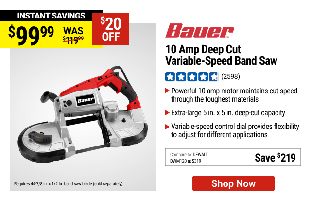 BAUER 10 Amp Deep Cut Variable-Speed Band Saw