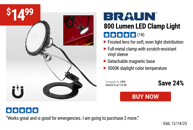 BRAUN: 800 Lumen LED Clamp Light