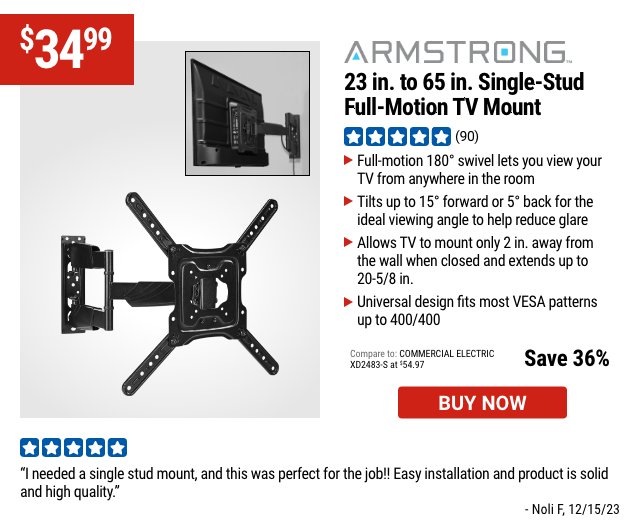 ARMSTRONG: 23 in. to 65 in. Single-Stud Full-Motion TV Mount