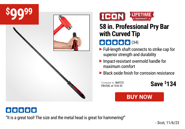 ICON: 58 in. Professional Pry Bar with Curved Tip