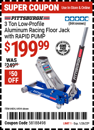 PITTSBURGH AUTOMOTIVE 3 Ton Low-Profile Aluminum Racing Floor Jack with RAPID PUMP