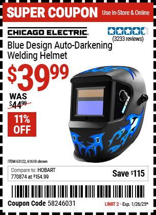 CHICAGO ELECTRIC Blue Design Auto-Darkening Welding Helmet