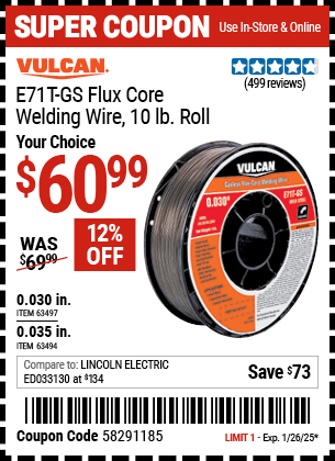 VULCAN 0.035 in. E71T-GS Flux Core Welding Wire, 10 lb. Roll