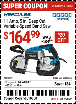 HERCULES 11 Amp, 5 in. Deep Cut Variable-Speed Band Saw