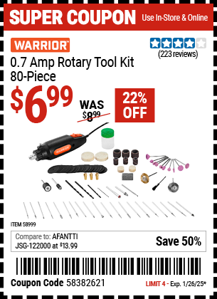 WARRIOR 0.7 Amp Rotary Tool Kit, 80-Piece