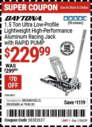 DAYTONA 1.5 Ton Ultra-Low-Profile Lightweight High-Performance Aluminum Racing Jack with RAPID PUMP