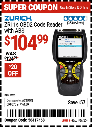 ZURICH ZR11s OBD2 Code Reader with ABS