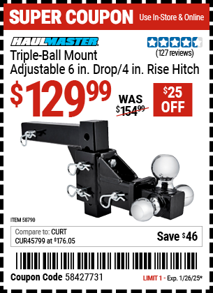 HAUL-MASTER Triple-Ball Mount Adjustable 6 in. Drop/ 4 in. Rise Hitch