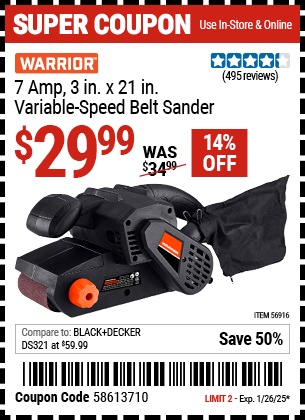 WARRIOR 7 Amp 3 in. x 21 in. Variable Speed Belt Sander