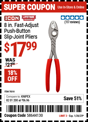 ICON 8 in. Fast-Adjust, Push-Button Slip-Joint Pliers