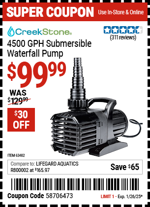 CREEKSTONE 4500 GPH Submersible Waterfall Pump