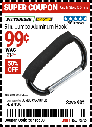 PITTSBURGH 5 in. Jumbo Aluminum Hook