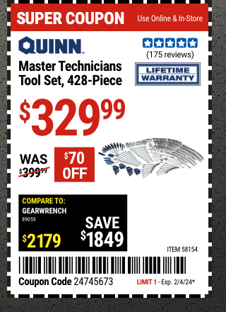 QUINN Master Technicians Tool Set, 428 Piece