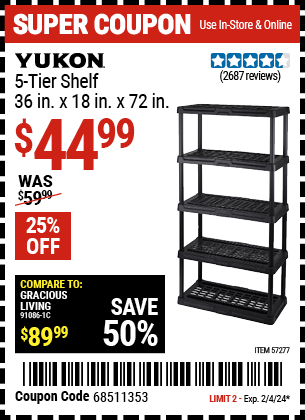 YUKON: 5-Tier Shelf, 36 in. x 18 in. x 72 in.