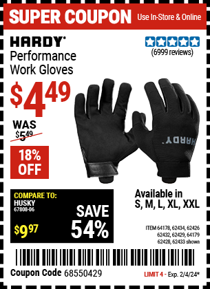 HARDY: Performance Work Gloves, Large