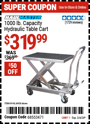 HAUL-MASTER: 1000 lb. Capacity Hydraulic Table Cart
