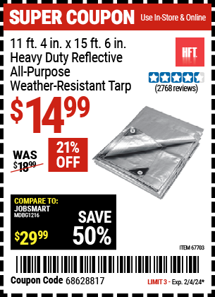 HFT: 11 ft. 4 in. x 15 ft. 6 in. Heavy Duty Reflective All-Purpose Weather-Resistant Tarp