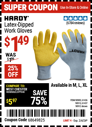 HARDY: Latex-Dipped Work Gloves, Large