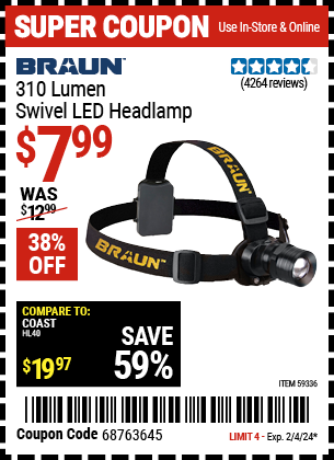 BRAUN: 310 Lumen Swivel LED Headlamp