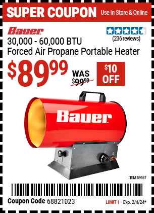 BAUER: 30,000 - 60,000 BTU Forced Air Propane Portable Heater