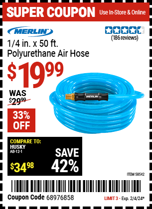 MERLIN: 1/4 in. x 50 ft. Polyurethane Air Hose