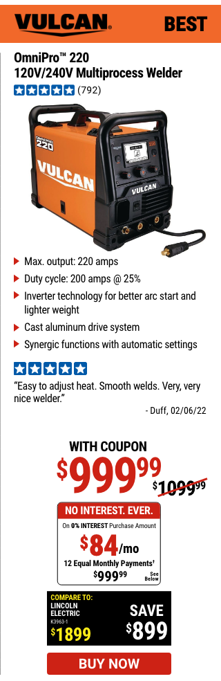 VULCAN: OmniPro™ 220 Industrial Multiprocess Welder With 120/240 Volt Input