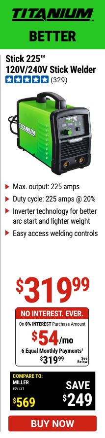 TITANIUM: Stick 225™ Inverter Welder With Electrode Holder