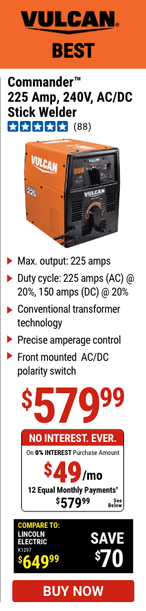 VULCAN: Commander™ Stick Industrial Welder 225A AC / 150A DC, 230 Volt Input