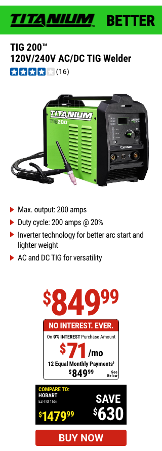 TITANIUM: TIG 200™ Professional AC/DC TIG Welder With 120/240 Volt Input