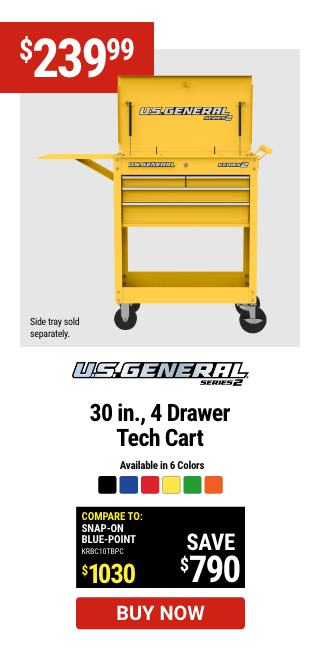 U.S. GENERAL: 30 in. 4 Drawer Tech Cart, Yellow