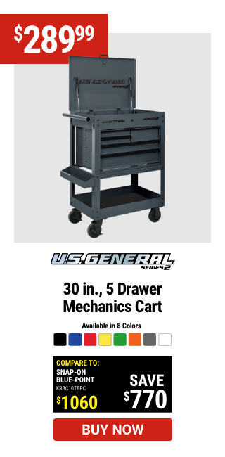 U.S. GENERAL: 30 in. 5 Drawer Mechanics Cart, Slate Gray