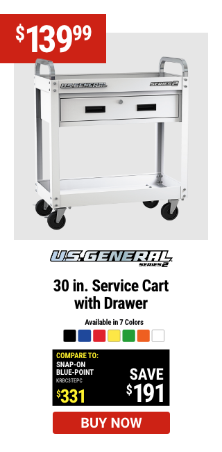 U.S. GENERAL: 30 in. Service Cart with Drawer, White