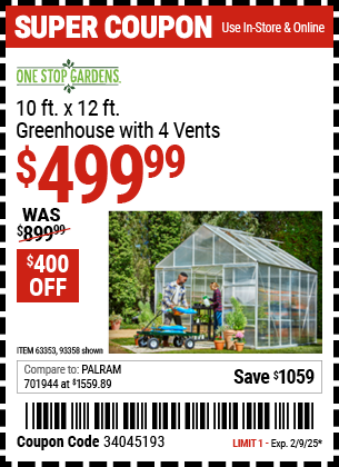 ONE STOP GARDENS 10 ft. x 12 ft. Greenhouse with 4 Vents